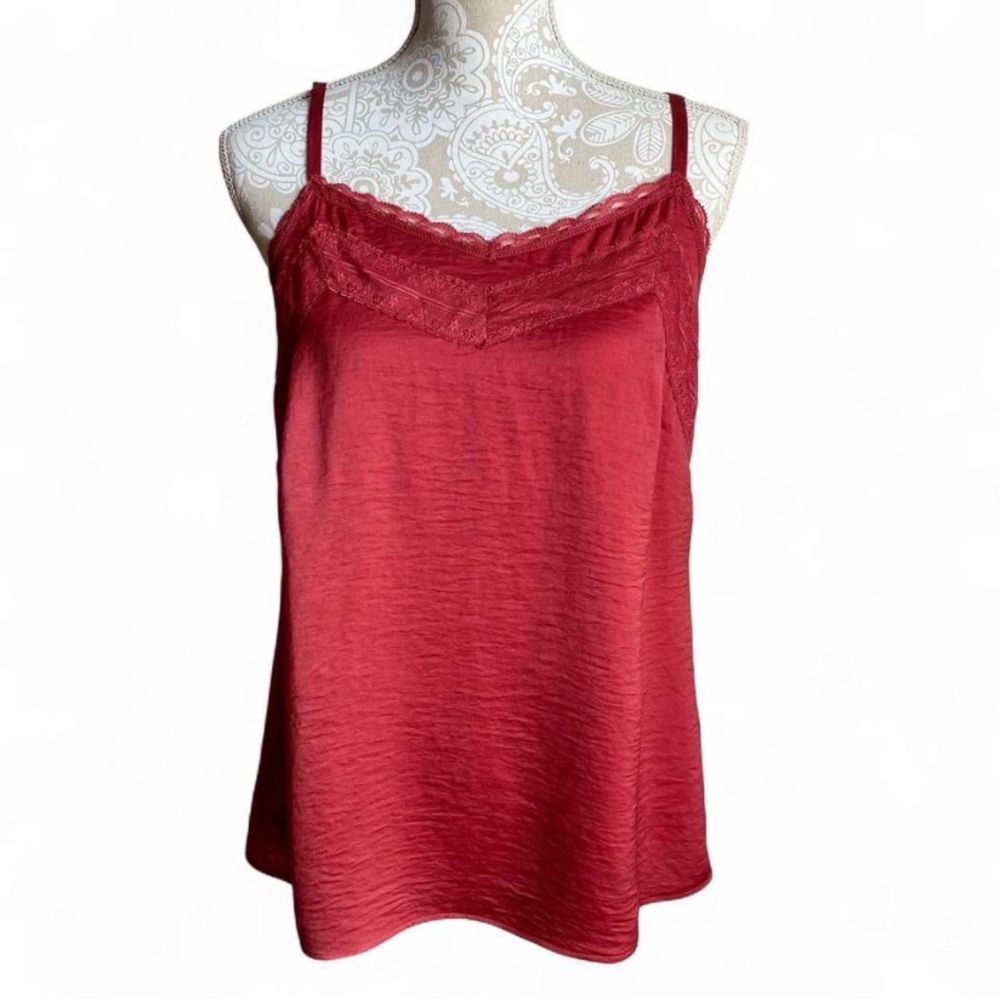 CAbi Rich Red Lace Trim Cami Tank Top